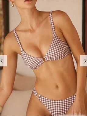 RIHOAS Brown and White Gingham Bikini Top